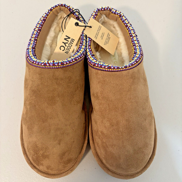 Madden NYC Women’s Cognac Faux Suede Platform Mules Fur Lined Size 10 - Picture 2 of 15